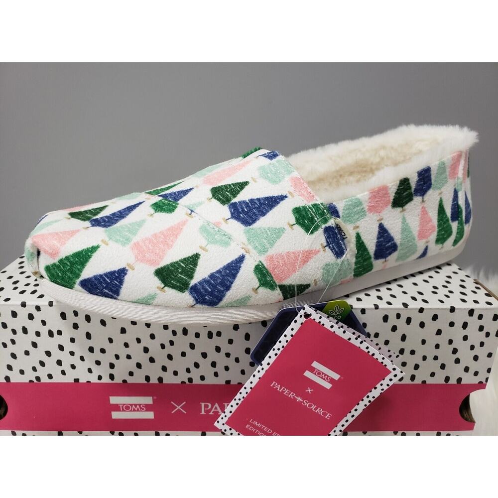 NEW Tom's Alpargata Christmas Bottle Brush Tree‎ Holiday Slip On Shoes Size 8.5